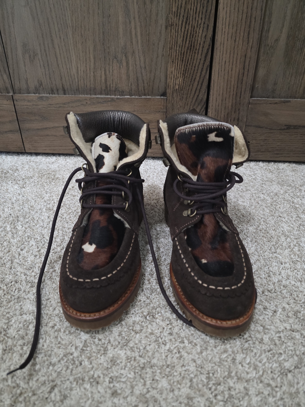 Penelope Chilvers Brown Suede Ankle Boots with Cowhide Accent - Picture 1 of 8